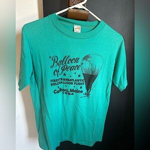 Vintage 80s 50/50 Cotton Poly Green Maine Peace Balloon Tshirt Size M
